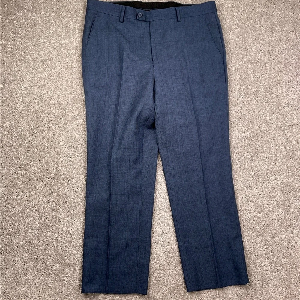 Alberto Cardinali Suit Mens 42S 36W 27L Blue Gray Plaid‎ Slim Fit  Lightweight